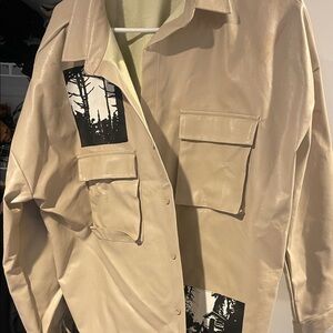Boohoo Mens Beige Jacket with Black Graphic